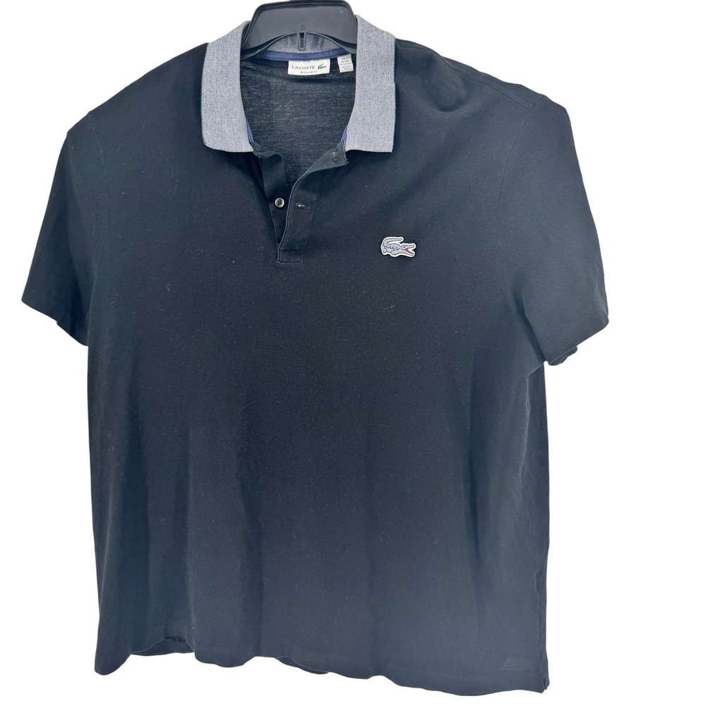 Lacoste Polo Shirt Mens 4XL Black‎ Contrast Collar BIG CROC Short Sleeve